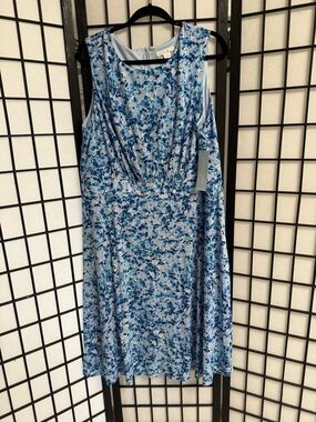 London Fog Blue Floral Print Sleeveless Midi Dress
